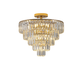 Golden Crystal Chandelier, 5-layer Round Semi-recessed Chandelier Lamp, Large Modern Luxury Chandelier, Suitable For Living Room, Dining Room, Be