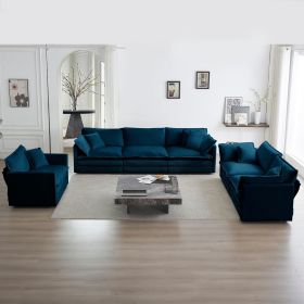 Modern Sofa Couch, 3 Piece Set Extra Deep Seat Sectional Sofa for Living Room, Oversized Sofa, 3 Seat Sofa, Loveseat and Single Sofa, Blue Chenil
