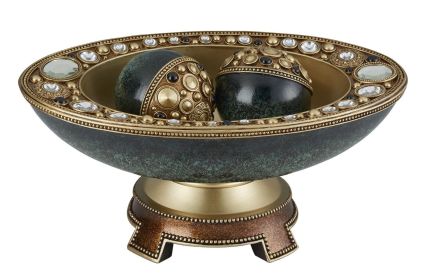 8.25" Tall "Sedona" Marbleized Footed Decorative Bowl, Green with Gold Accents