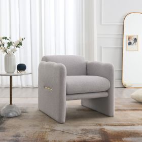 Arm Chair with waved arms, Metal decoration on both side arms, Accent chair for Primary Living Space,Living room,Bedroom, Teddy Fabric, Light Gre