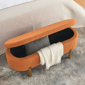Ottoman Oval Storage Bench,Rubber Wood Leg,Orange(46."x17.7"x10.8")