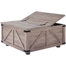 36" Farmhouse Coffee Table Hinged Square Table with Storage Beige