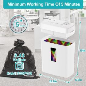 Paper Shredder, P5 Security Level, 6 Micro Paper Cutters, Equipped With A 3.43-gallon Paper Basket, Durable And Fast, With Anti Paper Jam System, (Color: White)