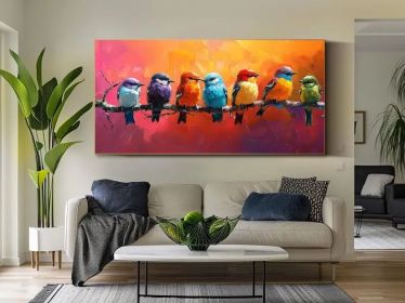 Colorful Birds Oil Painting Nature Wall Art Hand-Painted Wildlife Artwork Large Canvas Wall Art Unique Wall Art Abstract Bird Oil Painting (Style: 01, size: 40x80cm)