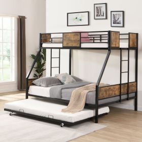 Twin Over FULL Metal Bunk Bed with Trundle 2 - Side Ladder and Full-Length Guardrail, No Box Spring Needed, Large Under Bed Storage, Easy Assembl (Color: Black+Brown)